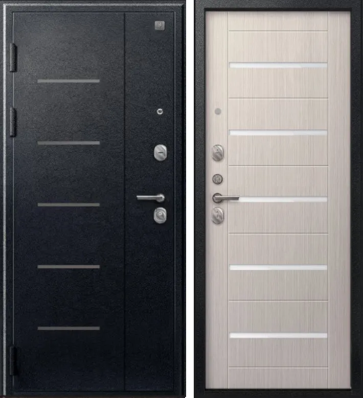 Фото Дверь V-05 Черный муар - Лиственница светлая DIS007346